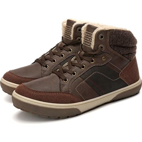 Men Snow Boots Winter Waterproof Warm Ankle Botas Hombre for Leather Trekking Boots Shoes Men Plush Winter Flat Sneakers