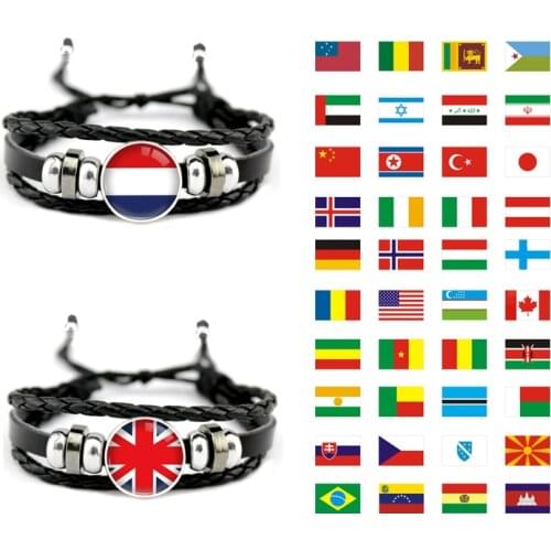 Portugal Switzerland Sweden Uruguay Tunisia Scotland Saudi Arabia Senegal Serbia Nigeria Flag Leather Men Bracelet for Women