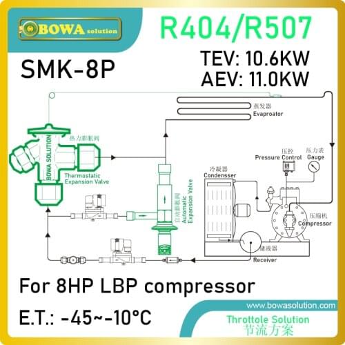 8HP, R404a throttle valve kits provide different rates of liquid coolant injection to evaporator basing on different conditions