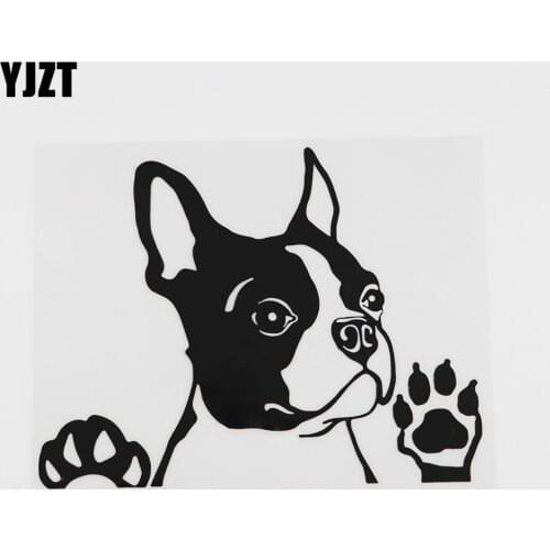 YJZT 15.2X11.7CM Cute French Bull Dog Pet Head Vinyl Decals Car Sticker Black/Silver 8A-0002