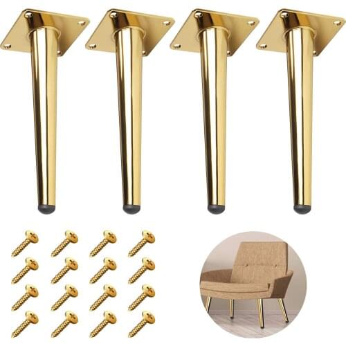 4Pcs Golden Furniture Cabinet Metal Legs Round Tapered Leg DIY Furnitur Sofa Table Bed Shoe Cabinet Desk Legs 15/20/25/30cm