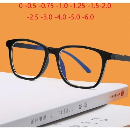 Retro Woman Anti Blue Rays Square Myopia Spectacles Frame Spring Leg Minus Degree Myopes Lunettes Diopter 0 -0.5 -0.75 To -6.0