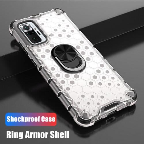 Transparent Ring Case For Xiaomi Mi 11 10T 9 Lite Little Poco X3 NFC M3 Pro F3 Clear Honeycomb KickStand Shell Cover Armor Case