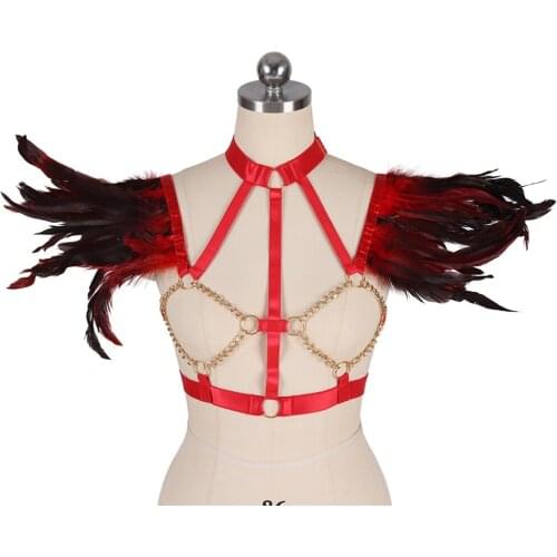 Goth Belts Sexy Lingerie Body Stockings Garter Harness Fashion Bdsm Natural Feather Gothic Clothes Womens Underwear Harness Bra