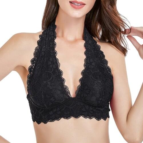 Sexy Lingerie Halter Backless Bras Women Seamless Lace Bralette Push Up Wire Free Brassiere Plus Size Womens Bras Pitted Bras