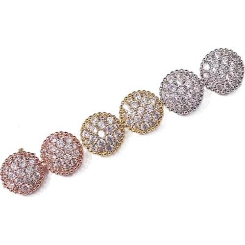Full Rhinestone CZ Round Yellow Gold Color / White Gold Color / Rose Gold Color Copper Stud Earrings