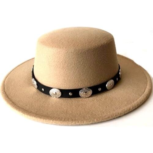 2021 Retro Winter Autumn women men Top hat Imitation Woolen Felt Fedora Hats Belt buckle Decorated ladies Boater Hat flat brim