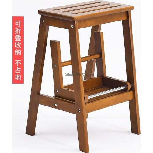 Solid Wood Step Stool Ladder Household Folding Stool Three Step Small Ladder Indoor Multi-functional Solid Wood Thickened Ladder