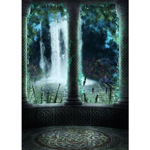 Waterfall Lake Leaves Pillars Photography Backdrop Custom Background for Children Baby Halloween Party Photobooth Fond Photo