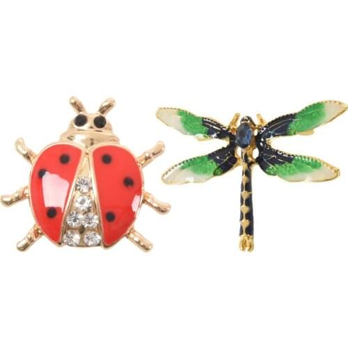 Animal rhinestone ladybug brooch for Unisex & Dragonfly Brooches for Women Green Enamel Insect Dragonfly Brooch