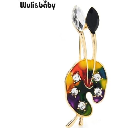 Wuli&baby Enamel Drawing Board Brooches Women Unisex Rhinestone Paiting Tool Office Casual Brooch Pins Gifts