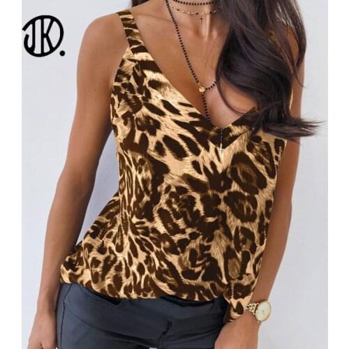 Sexy Leopard Print Vest Ladies Summer V-neck Solid Color Tee Loose Sleeveless Sling 2XL Cropped Top Female Backless Casual Vests