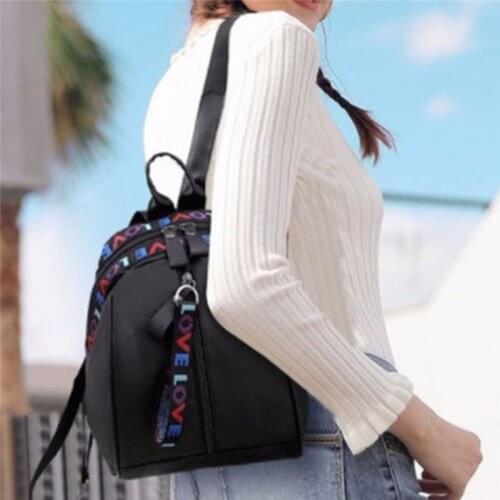 Women Backpack Letter Black Bag Teenager Girls School Bag Ribbon Shoulder Bag New Fashion Korean Contrast Backpack 2021