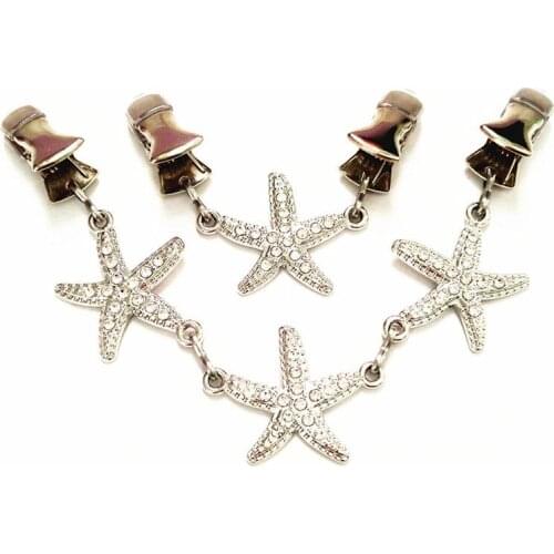 Rhinestone Starfish Cape Cloak Clasps Women Sweater Clips Brooches Cardigan Clamps Shawl Guards Scarf Pins