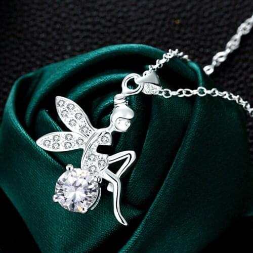 Fashion Women Jewelry Crystal Angel wings girl necklace Long Chain Necklace Shiny Butterfly Fairy Necklace for Girls Birthday