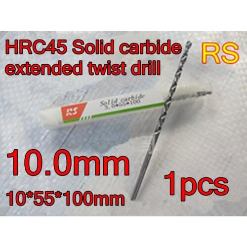 10.0*55*100mm 1pcs HRC45 High quality Solid carbide extended twist drill Free shipping