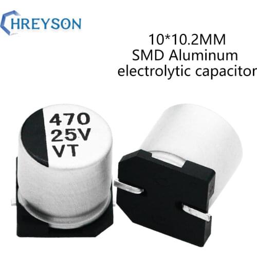 10Pcs 10*10.2 SMD Aluminum Electrolytic Capacitor Kit 16V 100V 400V 50V 220UF 4.7UF 33UF 47UF 1500UF Full Values Assorted Sets