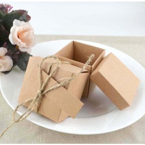 100Pcs/lot Retro Kraft Paper Candy Box Wedding Gift box with jute rope and tag for wedding decoration