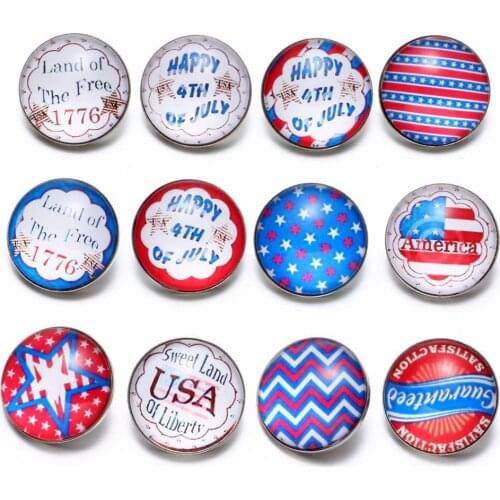 12pcs/lot American Dream Pattern Glass Charm 18mm Snap Button Jewelry For 18mm Snaps Bracelet Snap Jewelry KZ0539