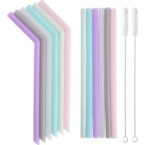 12Pcs Reusable Silicone Drinking Straws Set, Extra Long Flexible Straws with 2PCS Cleaning Brushes for Tumbler Bar Party Straws
