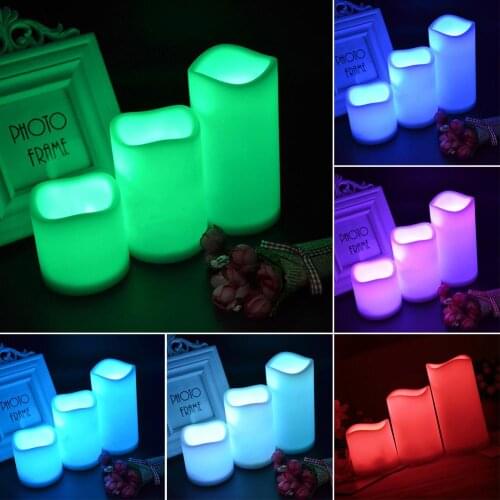 3Pcs/Set Color Changing LED Candle Night Light Decor Lamp with Remote Control
