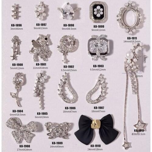 3PCS, 3d Nail Art Elegant Shapes Silver Alloy With Zircon Crystal Rhinestones For Nail Tips Decorations