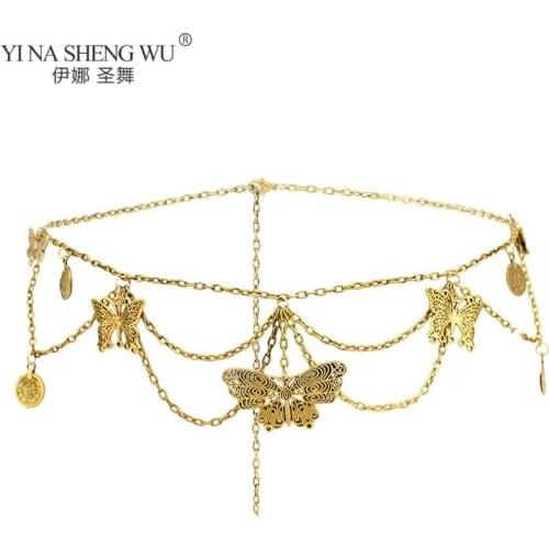 Bohemian Style New Cute Butterfly Jewelry Summer Holiday Gold Color Belly Dance Waist Chians Dance Female Women Party Jewelry
