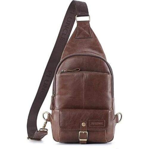 Brand High Quality Men Genuine Leather Cowhide Vintage Chest Back Pack Travel fashion Cross Body Messenger Shoulder Bag