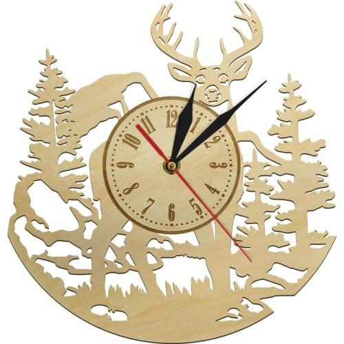 Deer Wild Animal Wooden Wall Clock Silent Movement Watch Cabin Ranch Decorative Deer Hunting Wall Art Farmhouse Hunter Gift