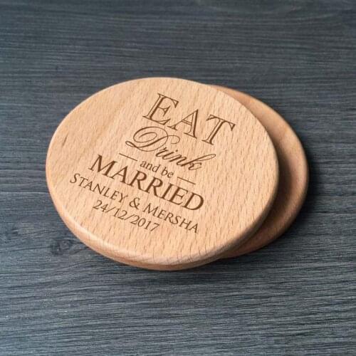 Personalized Wood Coaster Wedding Favor Keepsake Gift for Guests Custom Engraved Round / Square Wooden Table Coasters Set of 25