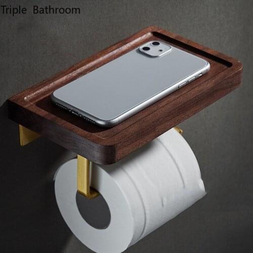 Restroom Wooden Tissue Holder Punch-free Paper Towel Mobile Phone Shelf Accessories Household Bathroom Paper Storage Stand