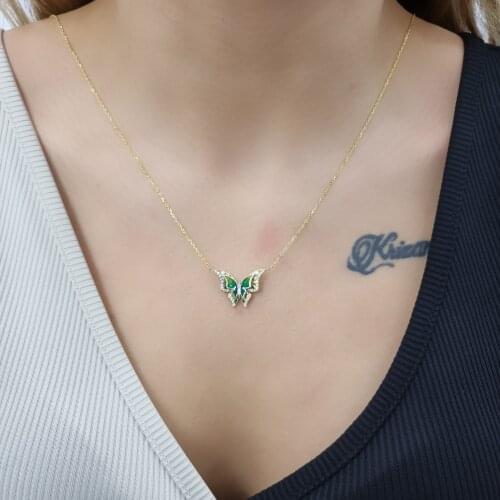 Enamel 2 Piece Butterfly 925 Sterling Silver, Gold, Rose Plated Necklace For Women Girls Handmade Jewelry Elegant Minimalist