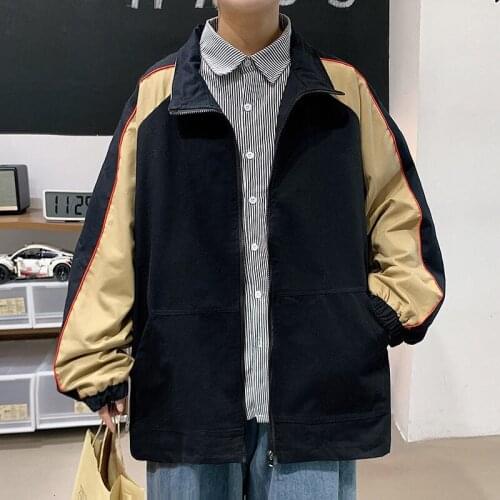 Pure Cotton Hooded Jacket Men Korean Casual Jacket Mens Fashion Loose Contrast Jacket Mens Streetwear Plus Size Jacket Men