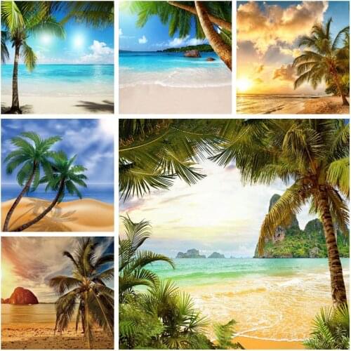 Summer Tropical Seaside Beach Palms Tree Sky Cloud Photography Backgrounds Aloha Party Photophone Photo Backdrops For Photozone