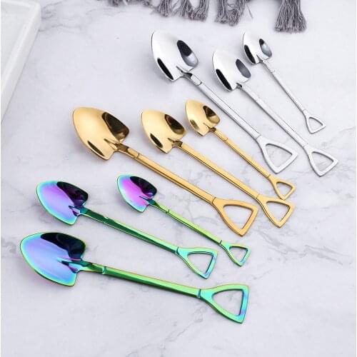 Stainless Steel Ice Cream Shovel Spoon Fork Dessert Creativity Cake Fruit Shovel Golden Silver Colorful