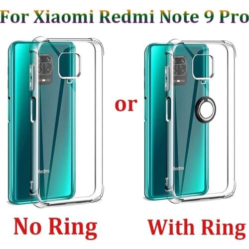 Metal Ring Holder Cover Redmi Note 9 Pro Case Silicon Transparent Shockproof Phone Case For Xiaomi Redmi Note 9 Pro Global Case