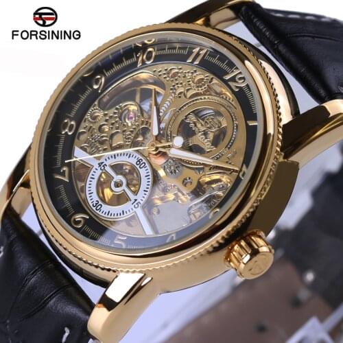 Classic Luxury Forsining Royal Black Gold Case Automatic Mechanical Skeleton Watch Relogio Self Wind Men Mechanical Watch