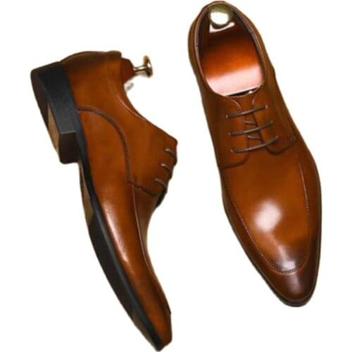 Dress shoes man, pointy British lace-up breathable man wedding shoes business shoes