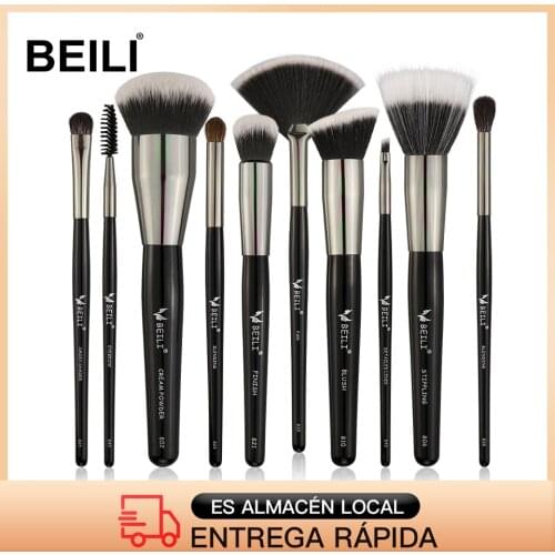 BEILI makeup brushes 10 PCS Luxury black makeup brushes set Foundation Contour Big brushes Blending goat hair Cosmetics Tool