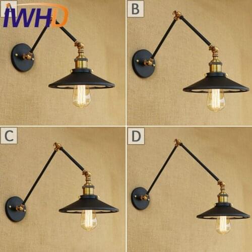 IWHD Loft Style Swing Arm Wall Sconce Mirror Glass Iron Wall Lamp Edison Industrial Vintage Wall Light Fixtures Home Lighting