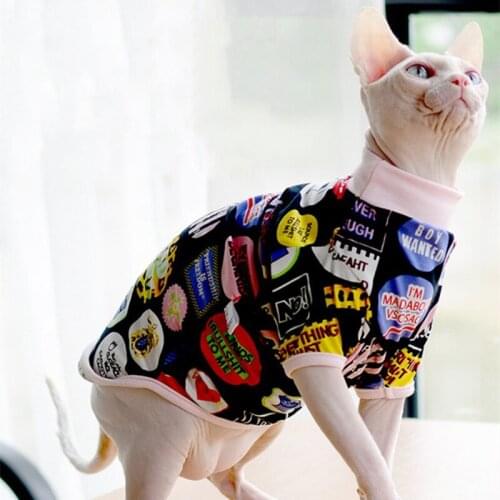 New 2022 Spring Autumn Sphynx Puppy Pet Cat Clothes For Cats Summer Fashion Print Vest Classic Hairless Cat Clothes