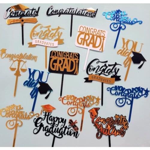 New 2021 Acrylic Graduation Season Cake Topper Double DIY Congrat Graduate Cake Topper Student Graduation Ceremony Cupcake Decor