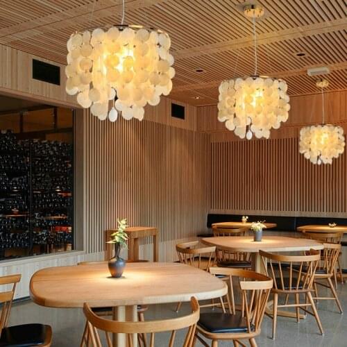 Natural Shell Chandelier Gold Metal Bedroom Living Room Decor Hanging Light Fixtures Hotel Hall Restaurant Luminaire Suspension