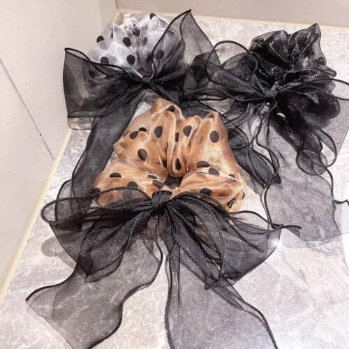 New Fashion Elastic Hair Rope Long Organza Hairband Big Bowknot Dot Hair Accessories For Woman Girls Daily All-match Headwear