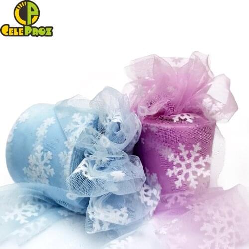 Snowflake Tulle 6cm 25Yards Flocked Tutu Fabric For DIY Tutu Pom Skirt Trimming Lace Fronze Theme Sewing Fabric Party Supplies