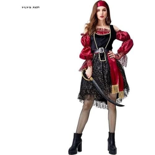 Medieval Women Halloween Pirates of the Caribbean Costumes Female Pirate Cosplay Carnival Purim Nightclub Role play party dress