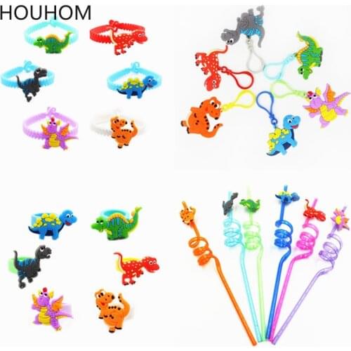6pcs Dinosaur Party Rubber Bracelet Baby Shower Tropical Birthday Party Decorations Kids Jungle Party Decoration Favors Supplies