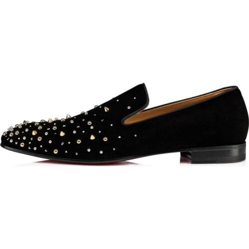 Spring Mens Rivets Black Suede Casual Shoes Fashion Spike Stud Slip On Breathable Party Dress Shoes Men Driving Shoes