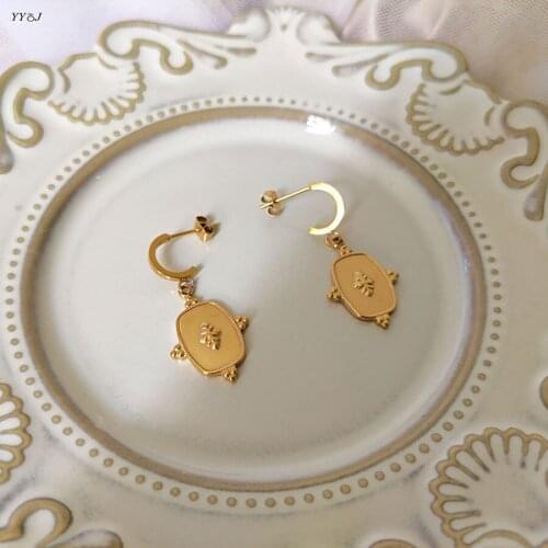 Vintage rectangle dangling hoop earrings for women stainless steel gold square drop earrings dainty elegant designer jewelry