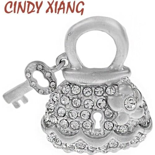CINDY XIANG New Fashion Creative Lock Key Shape Brooches for Women Silver Color Rhinestone Brooch Pins Party Jewelry Accessories